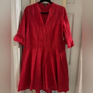 Kensie Red Eyelet V-Neck Midi DressNWT
